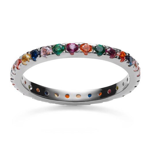 Pari ring i sølv med farvede zirkonia fra Maanesten