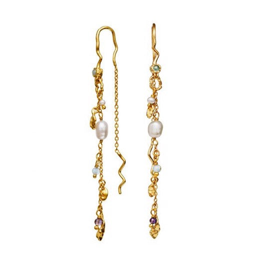 Poppy øreringe i forgyldt sølv med perler og sten fra Maanesten