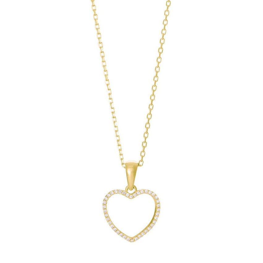 AIDANOR halskæde i forgyldt sølv med stort hjertevedhæng og zirkonia fra JoanliNor 42+3 cm