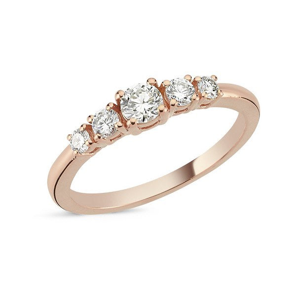 Nova diamantring fra Nuran i 14 karat rosaguld med fem forskellige størrelser diamanter i alt 0,61 ct.