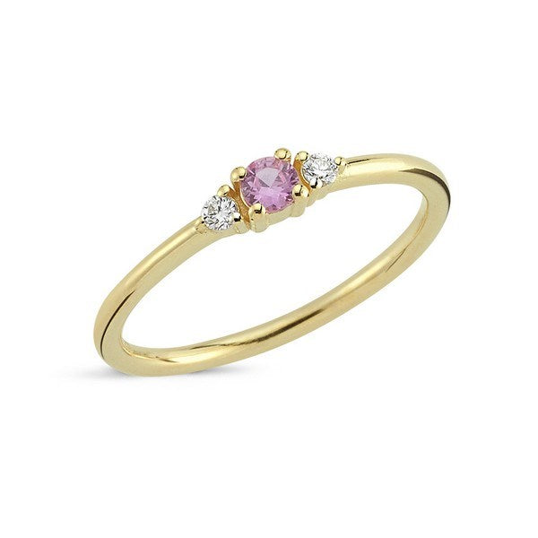 Petit ring i 14 karat guld med pink safir og diamanter fra Nuran