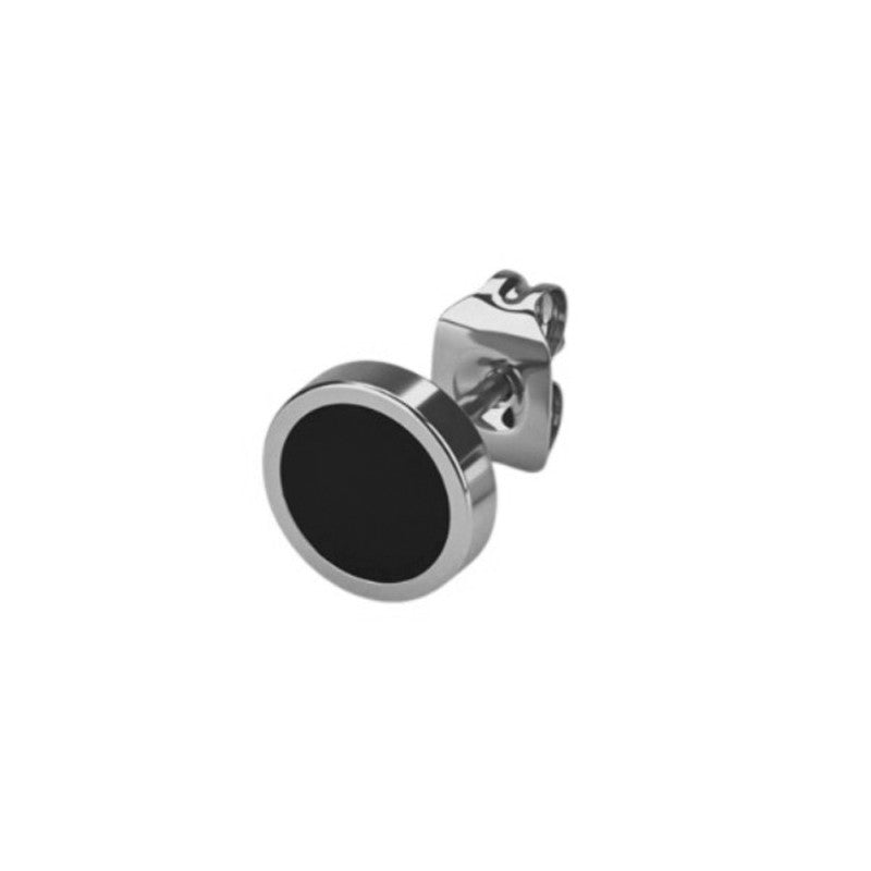 Rico's stor ørestik i rustfrit stål med rund sort onyx, 8 mm.
