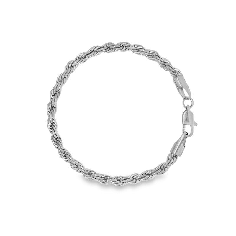 Rico's Cordel armbånd i stål 5 mm med snoet design i blank finish.