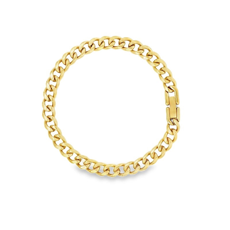 Rico's panserarmbånd i 18 karat forgyldt rustfrit stål, 6 mm bredde og 19–21 cm længde.