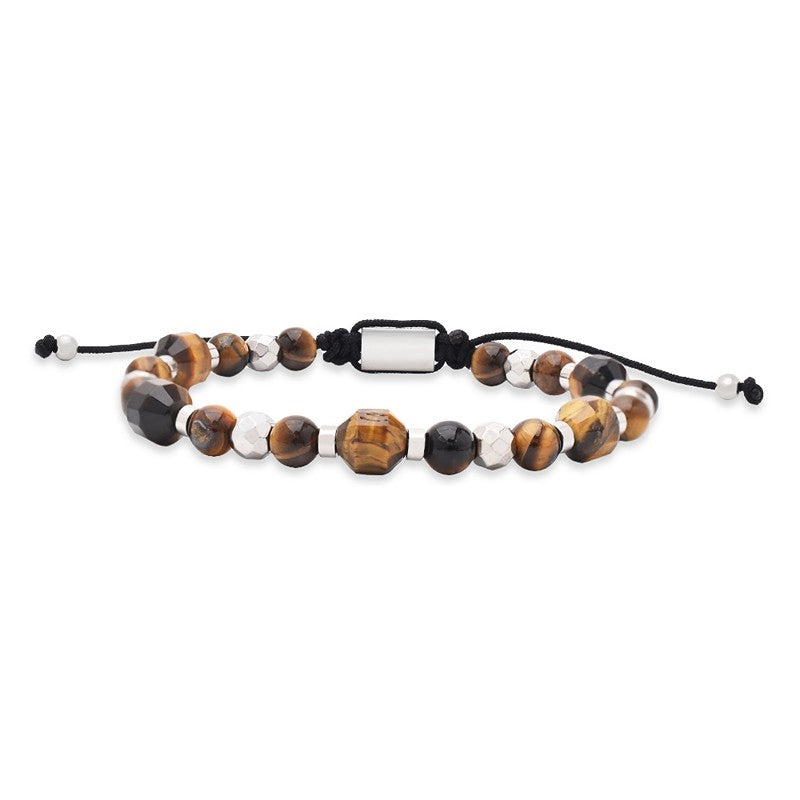 Rico's armbånd i stål med gyldne tigerøje perler