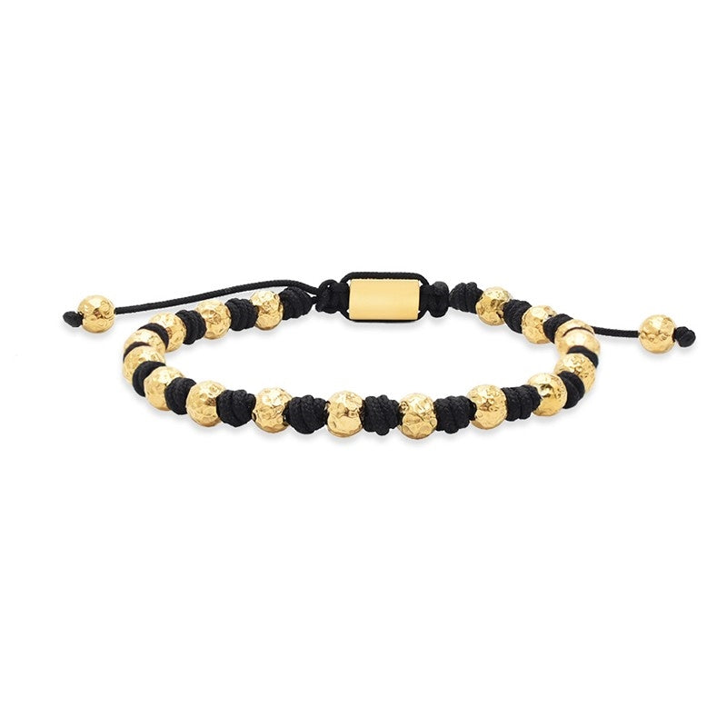 Rico's herrearmbånd i 18 karat forgyldt stål med perler og sort nylonbånd – justerbart armbånd med Rico’s logo.