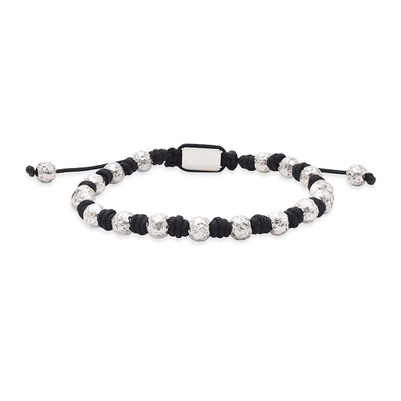 Rico's herrearmbånd i stål med perler fra Rico's i rustfrit stål og sort nylon med justerbar lukning.