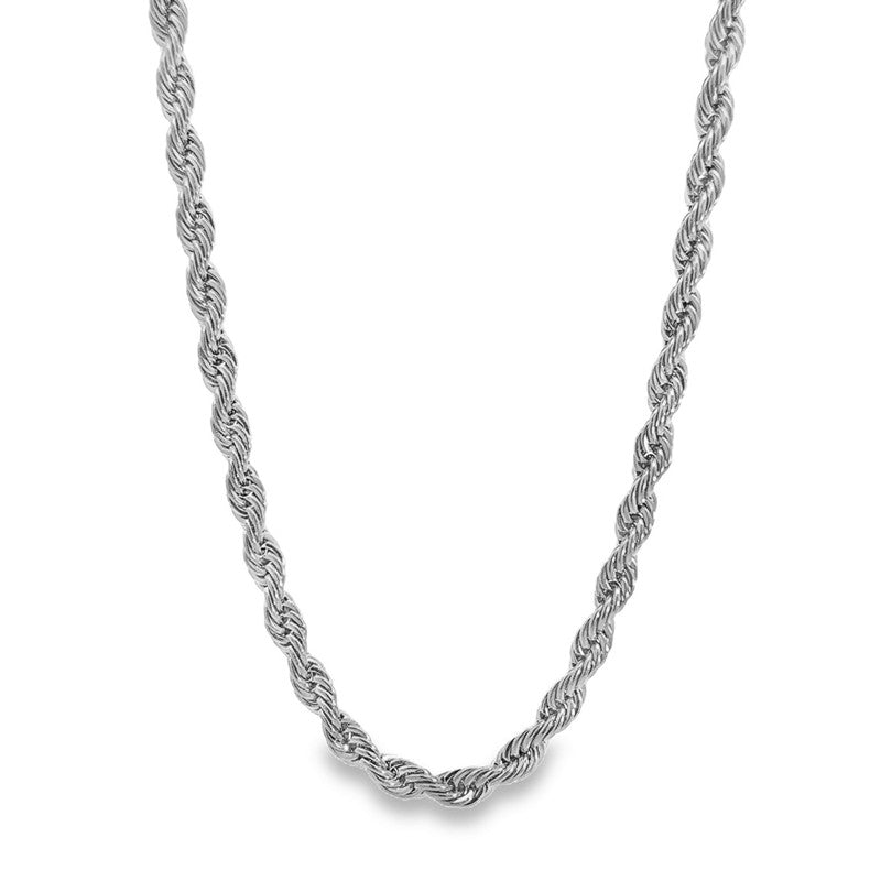 Rico's Cordelkæde i stål 5 mm 50–60 cm – maskulin halskæde i rustfrit stål med snoet Singapore-mønster.