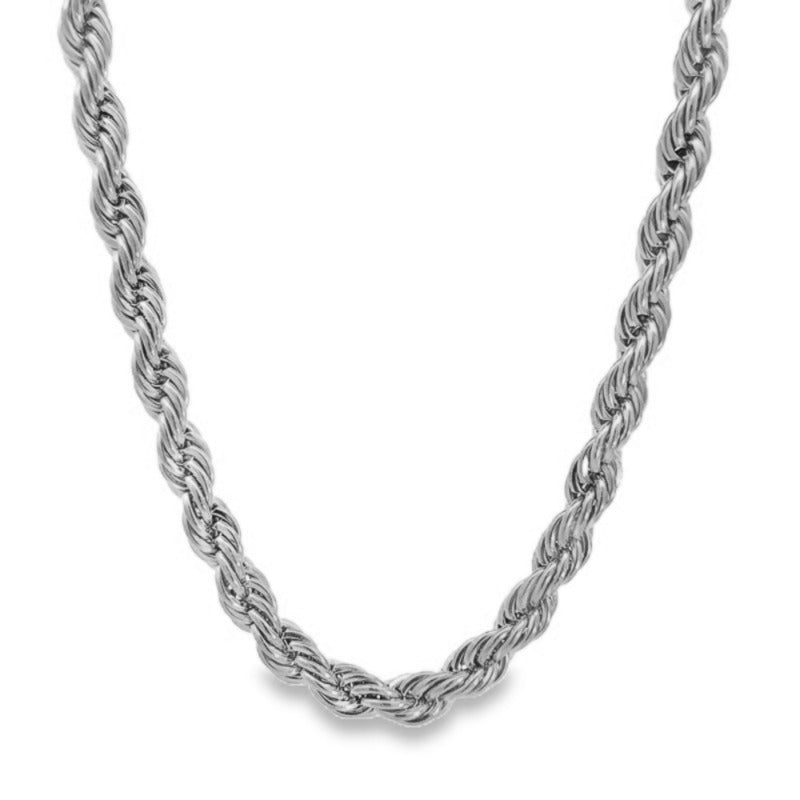 Rico's Cordel halskæde i blankt rustfrit stål 7 mm med snoet mønster, 50–60 cm.