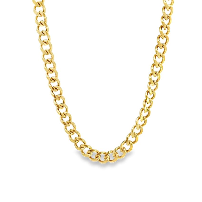 Rico's panserkæde i 18 karat forgyldt rustfrit stål med facetslebne led, 6 mm bredde, 50–60 cm.