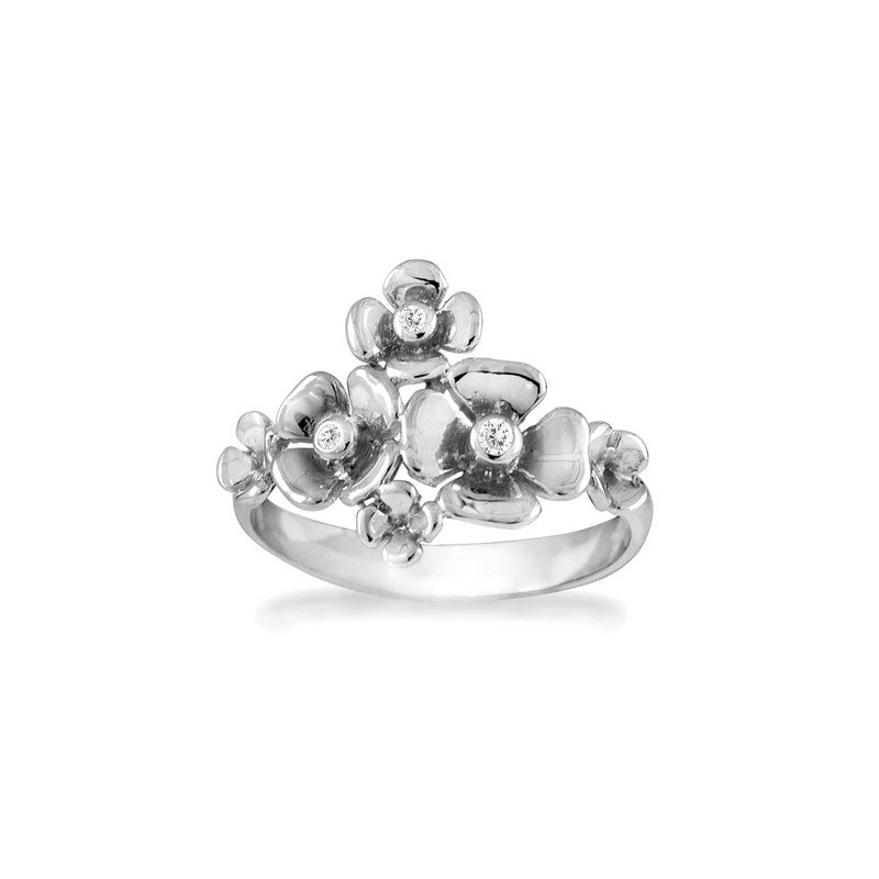 Marigold ring i 925 sterlingsølv med oxideret overflade og klare zirkonia fra Rabinovich.