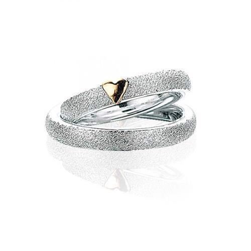 Romantiske Scrouples vielsesringe i sølv med 14 karat guldhjerte, 4 mm