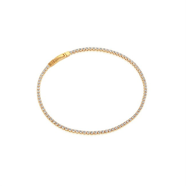 Sif Jakobs Ellera armbånd i 18 karat forgyldt sølv med klare zirkonia i klassisk tennisdesign, 16–19 cm.