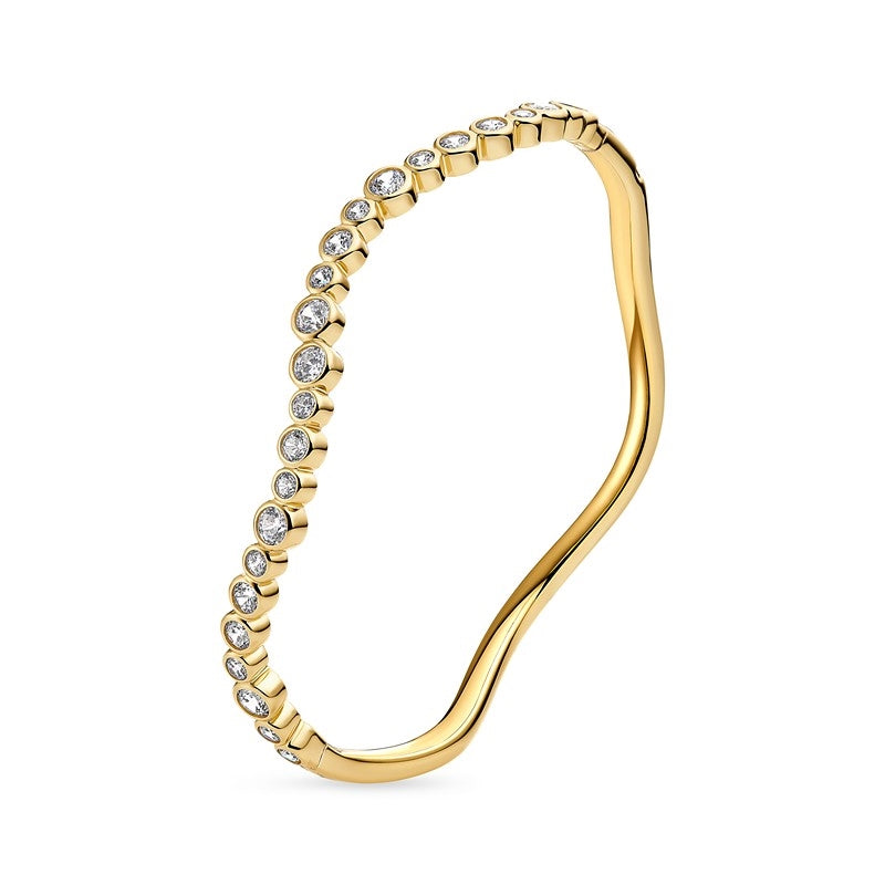 Sif Jakobs jewellery bangle Sardinien Wave i 925 sterlingsølv med 18 karat forgyldning og hvide zirkonia – bølget, blankpoleret armbånd.