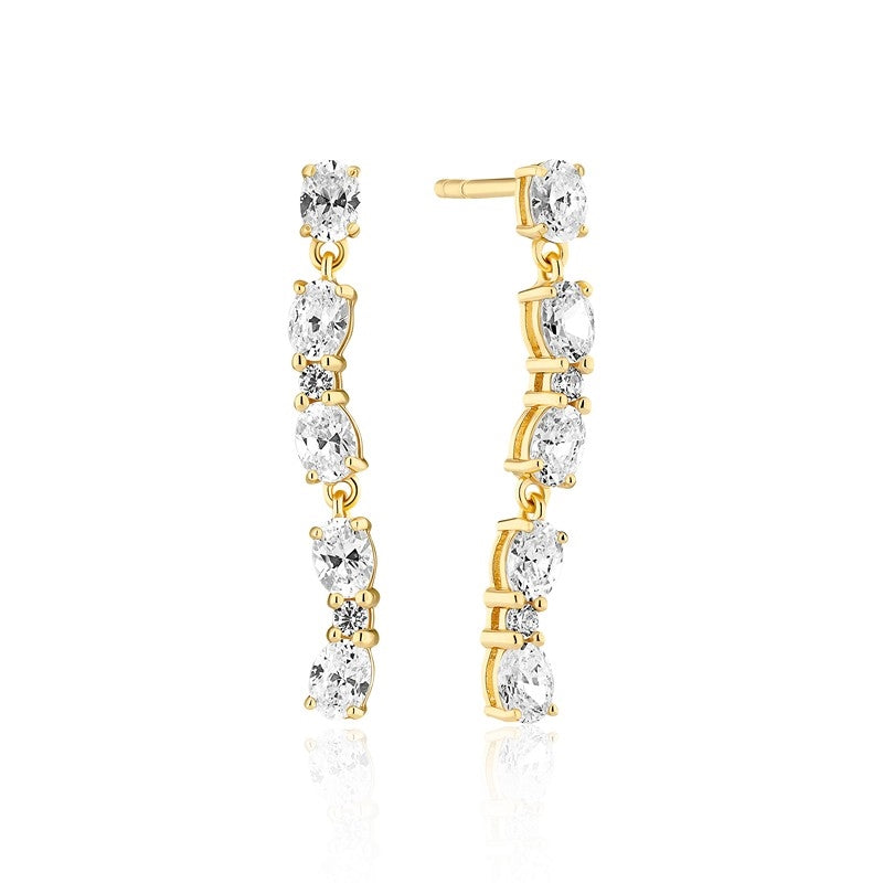 Ellera ovale øreringe fra Sif Jakobs i 18 karat forgyldt sølv med zirkonia, 31 mm