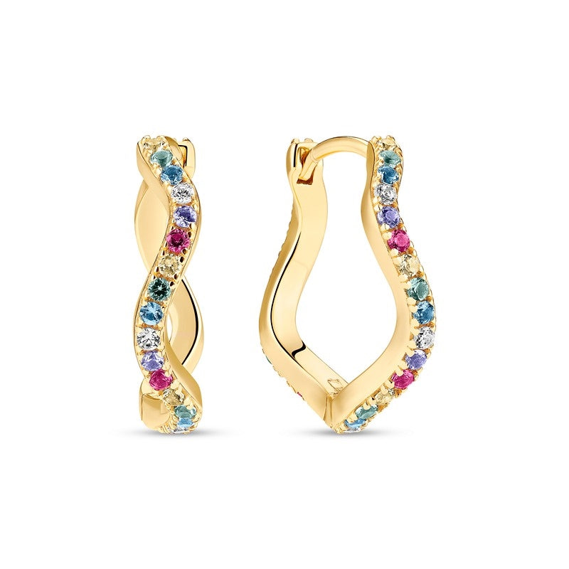 Ellera Waves Grande øreringe i forgyldt sølv med farvede zirkonia fra Sif Jakobs