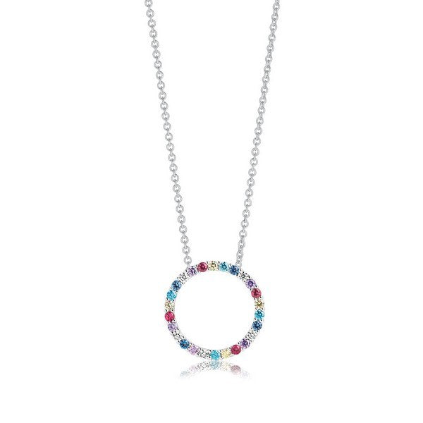 Biella halskæde fra Sif Jakobs i rhodineret sølv med pastelfarvede zirkoner 45 cm