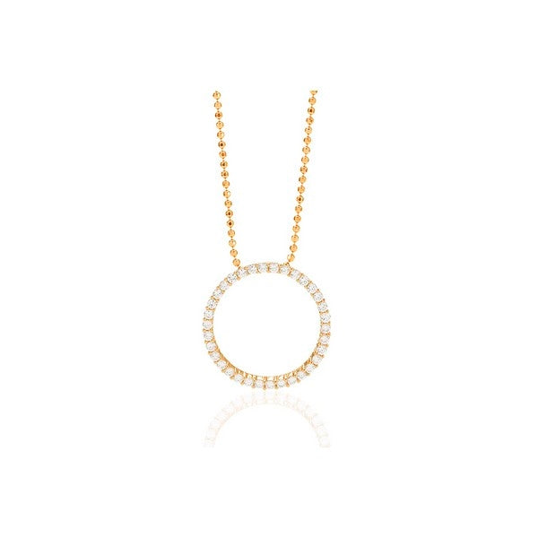 Biella Grande pendant halskæde fra Sif Jakobs Jewellery i forgyldt 925 sterlingsølv med cirkelvedhæng og hvide zirkoner 45–60 cm.