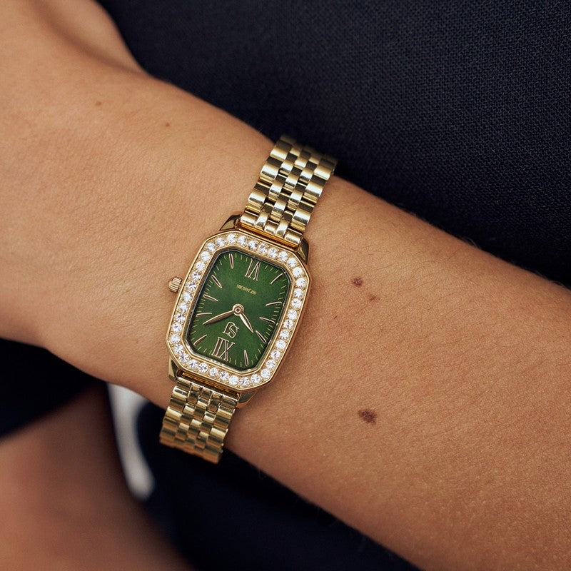 Sif Jakobs Luciana ur i guldbelagt stål med grøn urskive og zirkonia