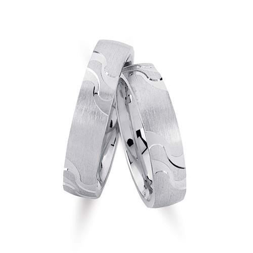 Stilfulde Nuran vielsesringe i rhodineret sølv med organisk mønster (5 mm)