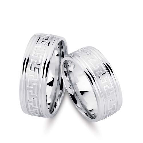 Imponerende Nuran vielsesringe i rhodineret sølv med græsk gravering, 8 mm