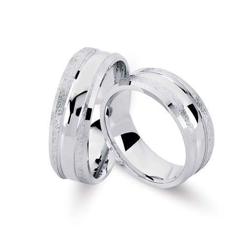 Unikke Nuran vielsesringe i rhodineret sølv med blank og børstet overflade