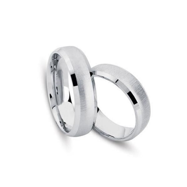 Klassiske Nuran vielsesringe i rhodineret sølv med todelt overflade, 6 mm