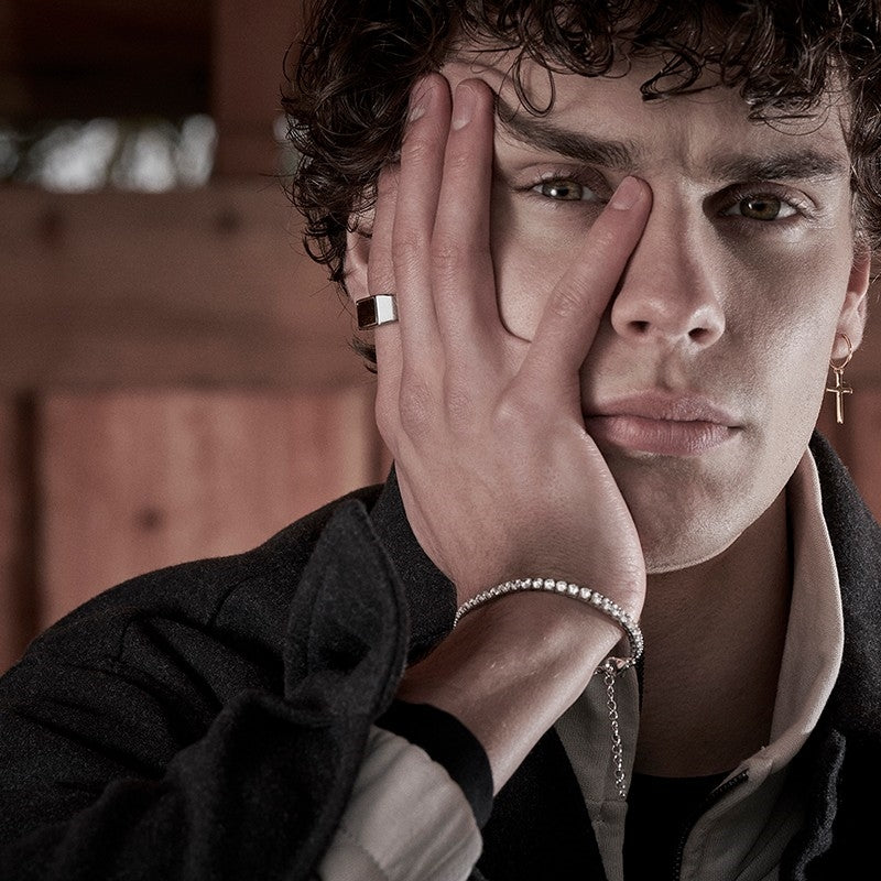 Son of Noa signetring i rustfrit stål med sort agat til mænd