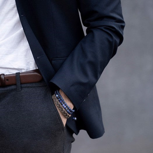 Son of Noa herrearmbånd med mat blå lapis og sølv, 19–25 cm