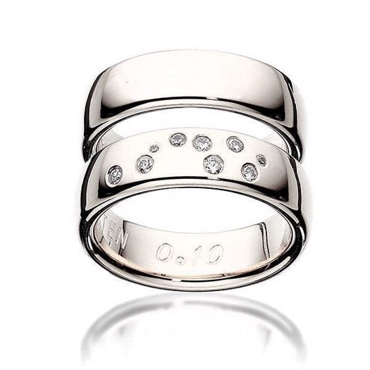 Unikke Scrouples vielsesringe i 14 kt hvidguld, 6 mm, med Skyttens stjernebillede og diamanter