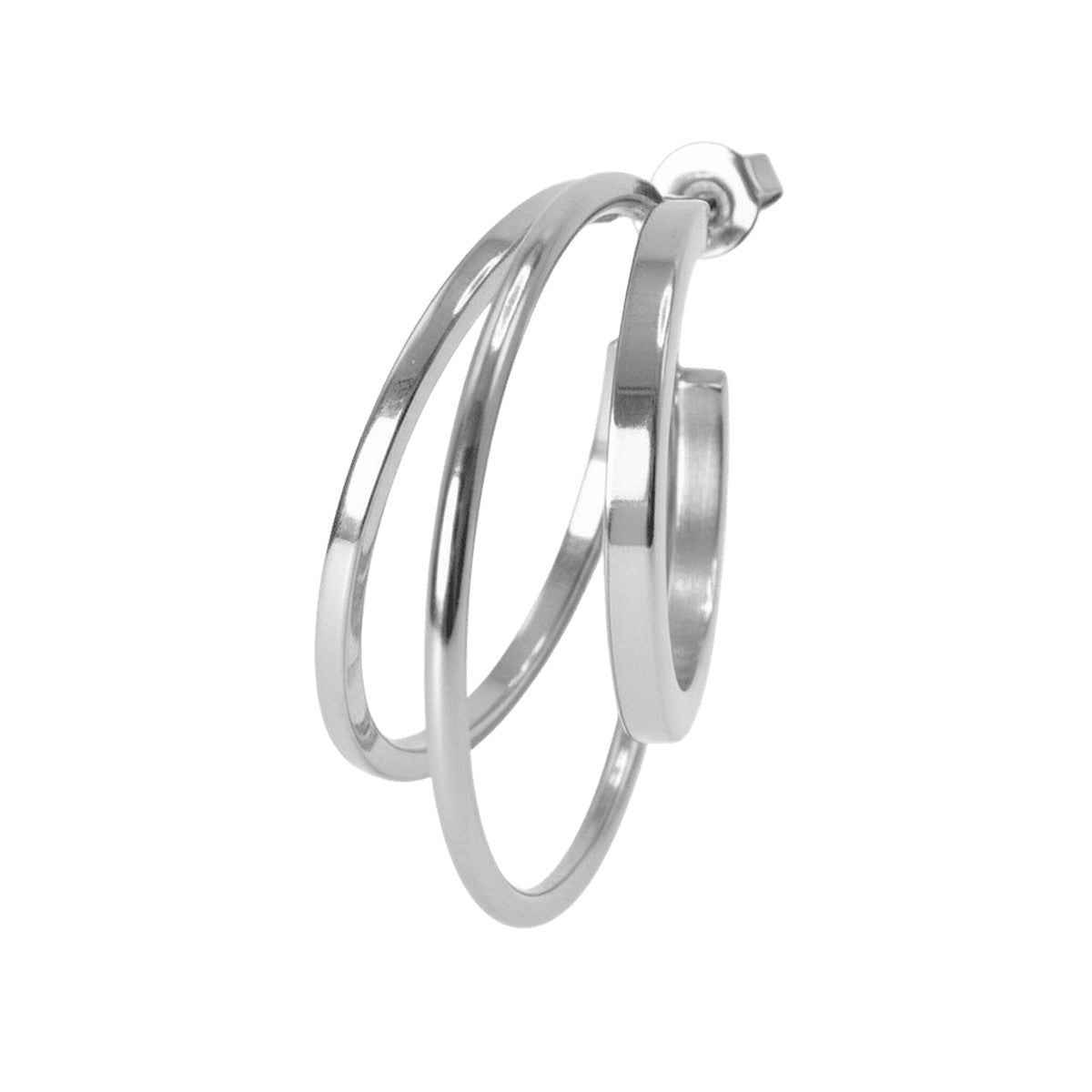 Jane Kønig Triple Olympia Hoop ørering i rustfrit stål med tre ringe i størrelserne 14-24,5 mm – semi-blank finish.