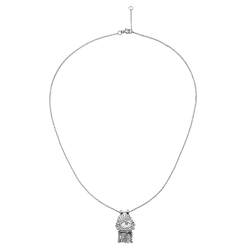 Theia halskæde i 925 sterlingsølv fra Maanesten med zirkoner og symbolsk vedhæng.