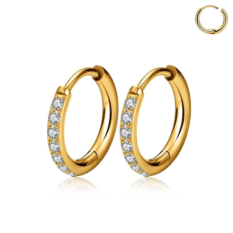 Forgyldte titanium creoler med klare sten 16 mm fra Guldcenter i rund form.