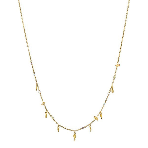 Toutsi halskæde i 18 karat forgyldt sølv med ferskvandsperler og natursten fra Maanesten 45 cm