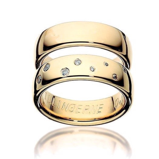 Unikke Scrouples vielsesringe i 14 eller 8 karat guld, blanke 6 mm med tvillingens stjernebillede og diamanter