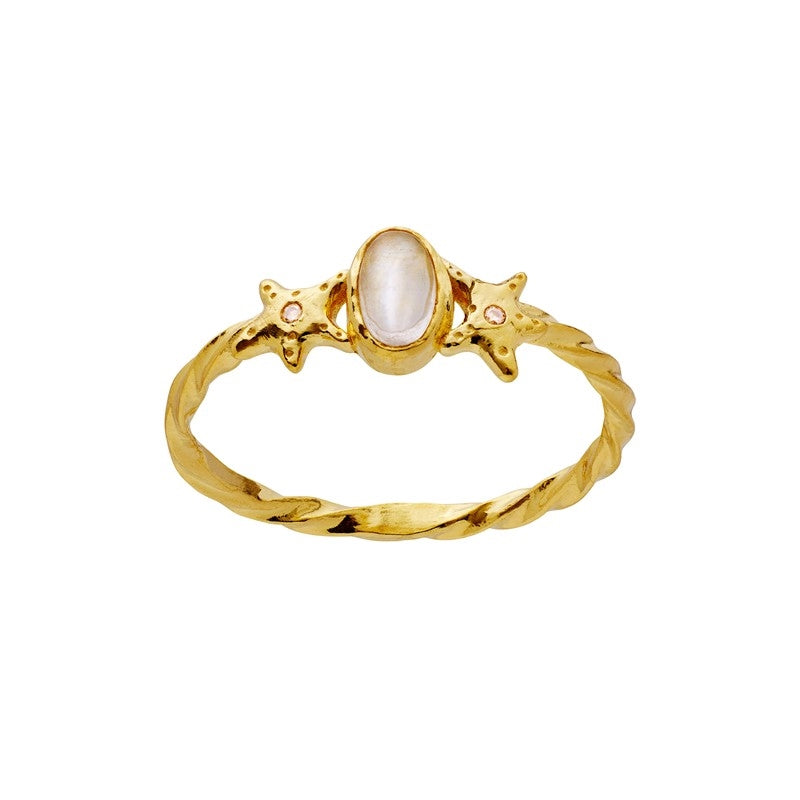 Maanesten Ula ring i 18 karat forgyldt sterlingsølv med månesten og zirkonia.