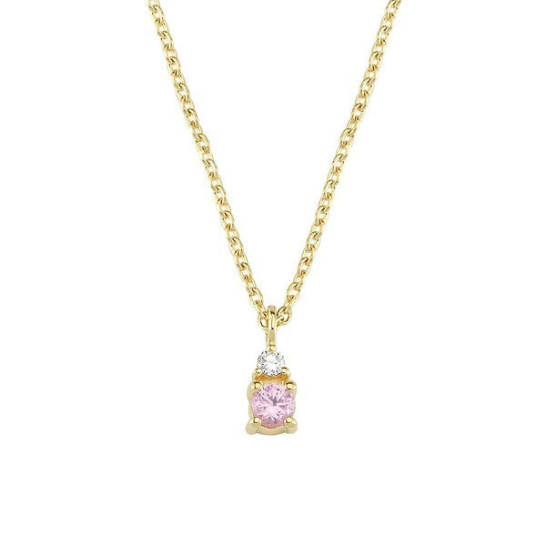 Petit vedhæng i 14 kt guld med pink safir og diamant fra Nuran inkl. kæde