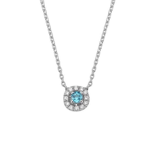 Sofia halskæde i 14 kt hvidguld med blå topas og 0,06 ct diamanter fra Nuran