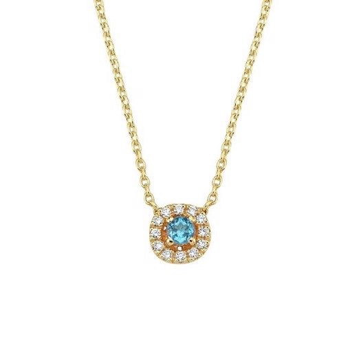 Sofia halskæde i 14 kt guld med blå topas og 0,06 ct diamanter fra Nuran