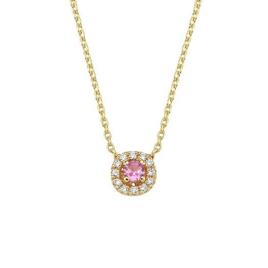 Sofia halskæde i 14 kt guld med pink safir og 0,06 ct diamanter fra Nuran