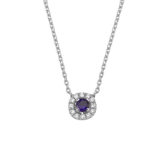 Sofia halskæde i 14 kt hvidguld med blå safir og 0,06 ct diamanter fra Nuran