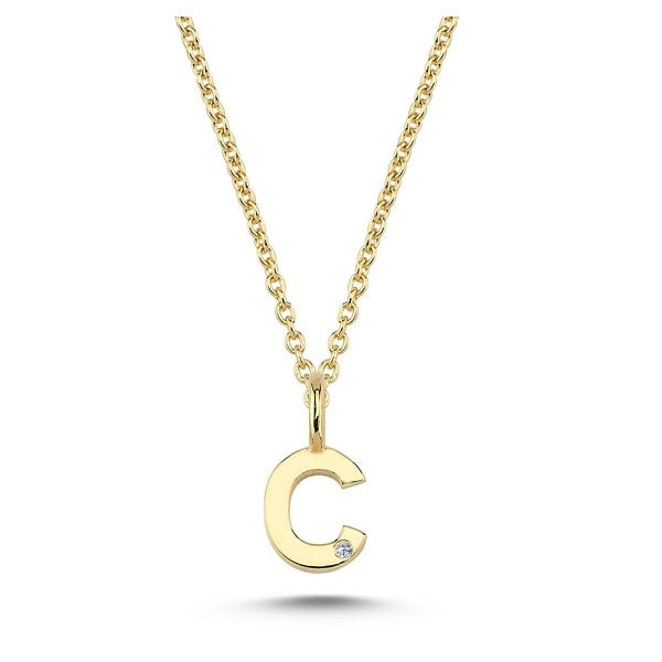 Nuran bogstavsvedhæng i 14 karat guld med diamant 6,5 mm