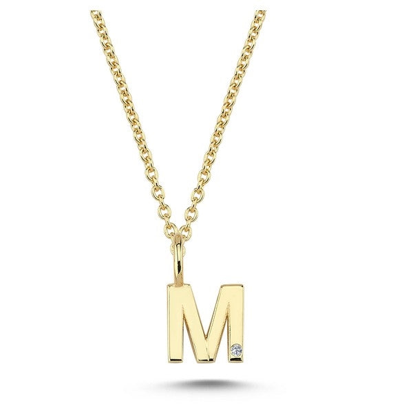 Nuran bogstavsvedhæng i 14 karat guld med diamant 6,5 mm