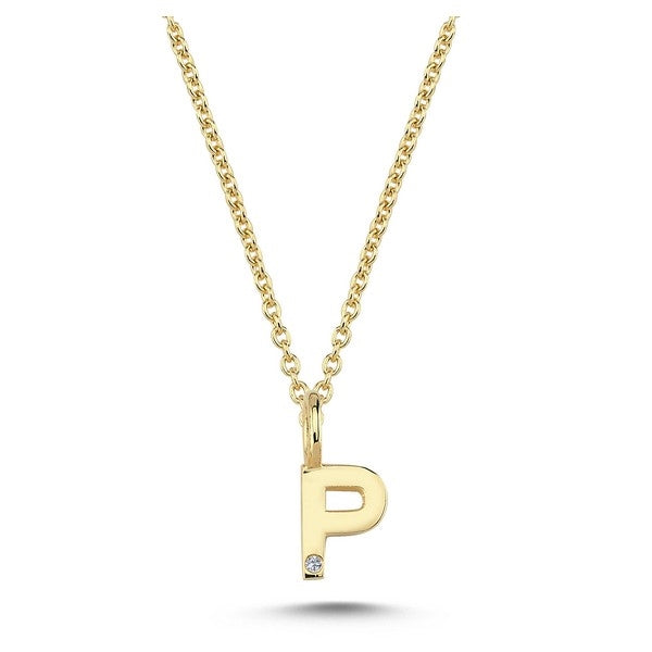 Nuran bogstavsvedhæng i 14 karat guld med diamant 6,5 mm