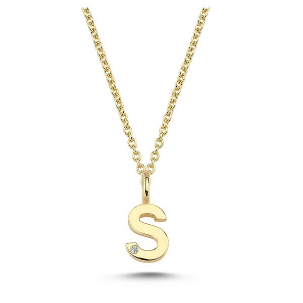 Nuran bogstavsvedhæng i 14 karat guld med diamant 6,5 mm