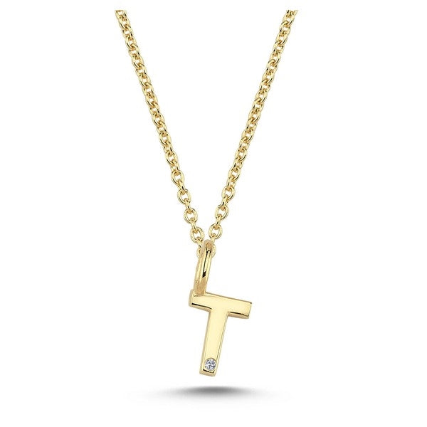 Nuran bogstavsvedhæng i 14 karat guld med diamant 6,5 mm