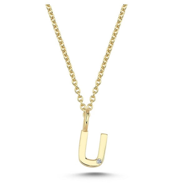 Nuran bogstavsvedhæng i 14 karat guld med diamant 6,5 mm