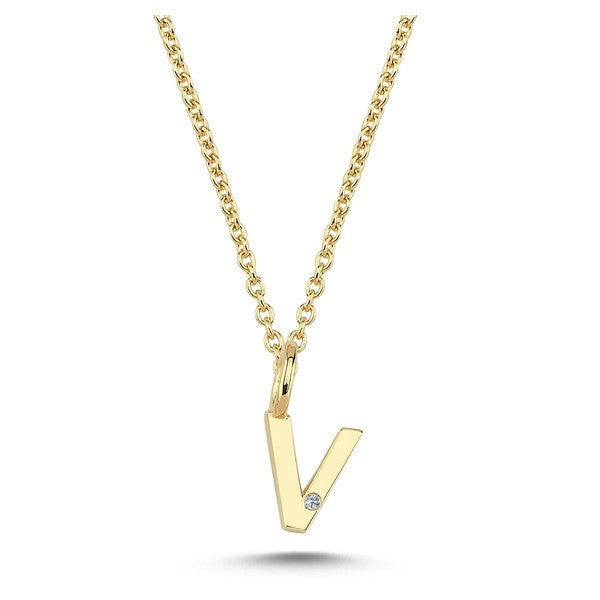 Nuran bogstavsvedhæng i 14 karat guld med diamant 6,5 mm