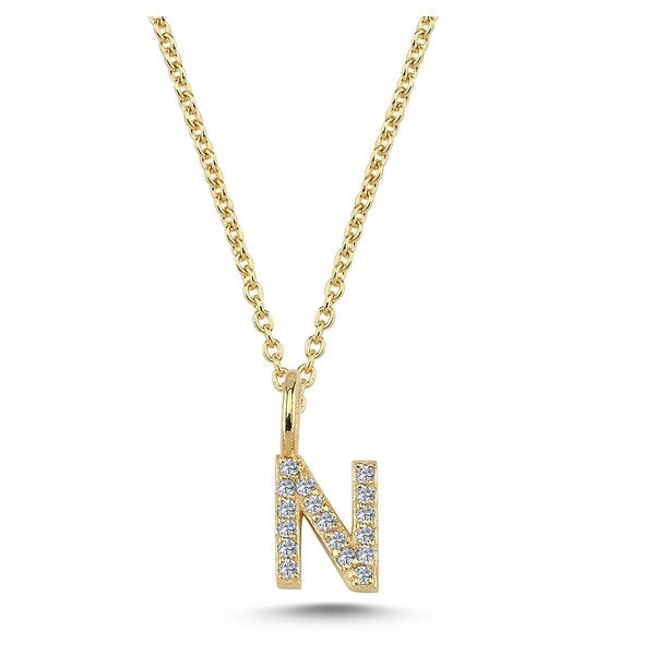 Nuran bogstavsvedhæng i 14 karat guld med diamanter – 6,5 mm