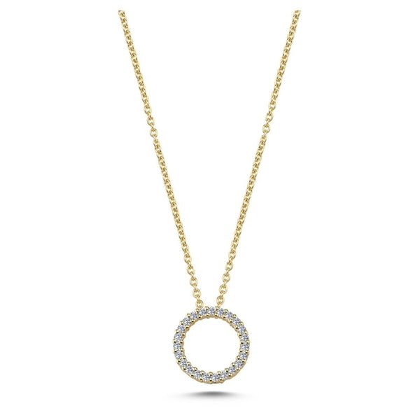 Nuran cirkelvedhæng i 14 kt guld med 0,14 ct diamanter – tidløst smykke.